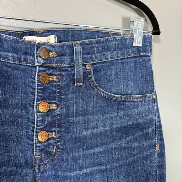 Madewell Women's Button Fly 9" High Rise Skinny Jeans - Size 28 - Distressed Hem - Picture 2 of 8